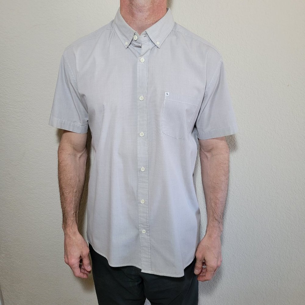 Quiksilver Mens Button Down Shirt Large Light Gray Modern Fit Slim Short Sleeve